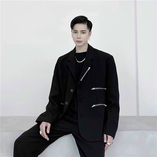 Áo blazer nam oversized phối zip, áo 2 lớp, form rộng