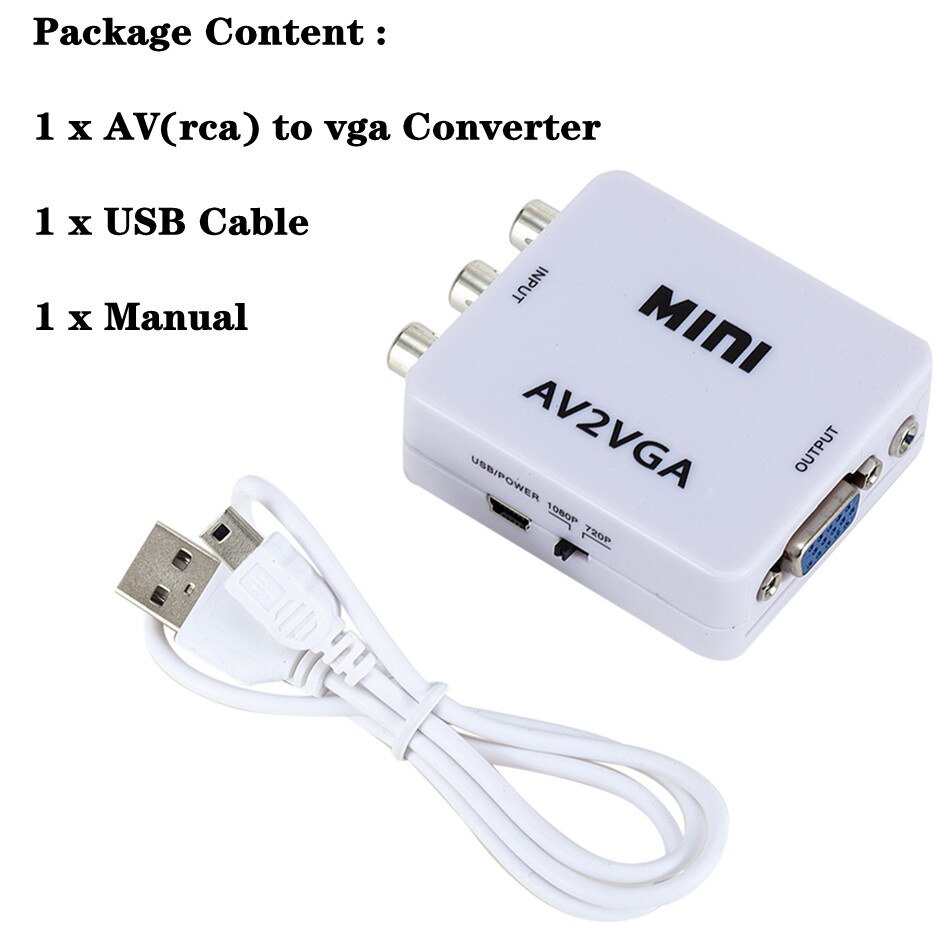 Đầu chuyển đổi Mini HD AV2VGA AV RCA CVBS sang VGA với giắc cắm 3.5mm sang PC HDTV