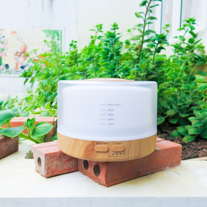 Máy Xông Tinh Dầu Trụ Trong Đế Gỗ 500ml