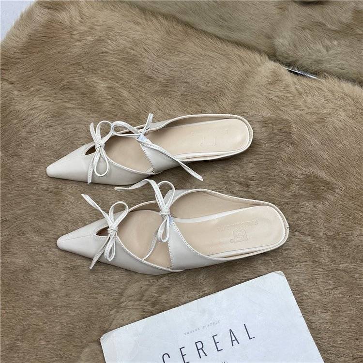 Dép Bít Mũi Nhọn Đính Nơ Thời Trang Cho Nữ