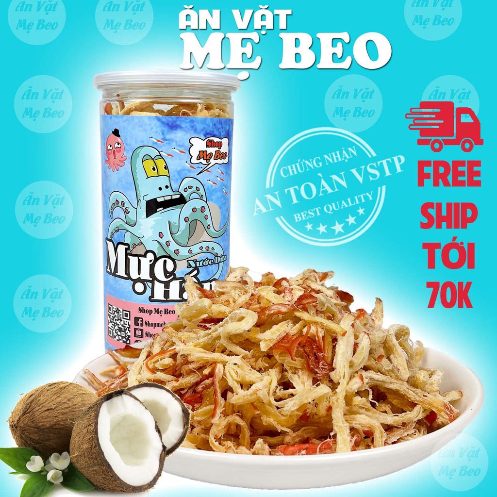 Mực hấp nước dừa xé sợi 300Gr Mẹ Beo ăn vặt cực ngon