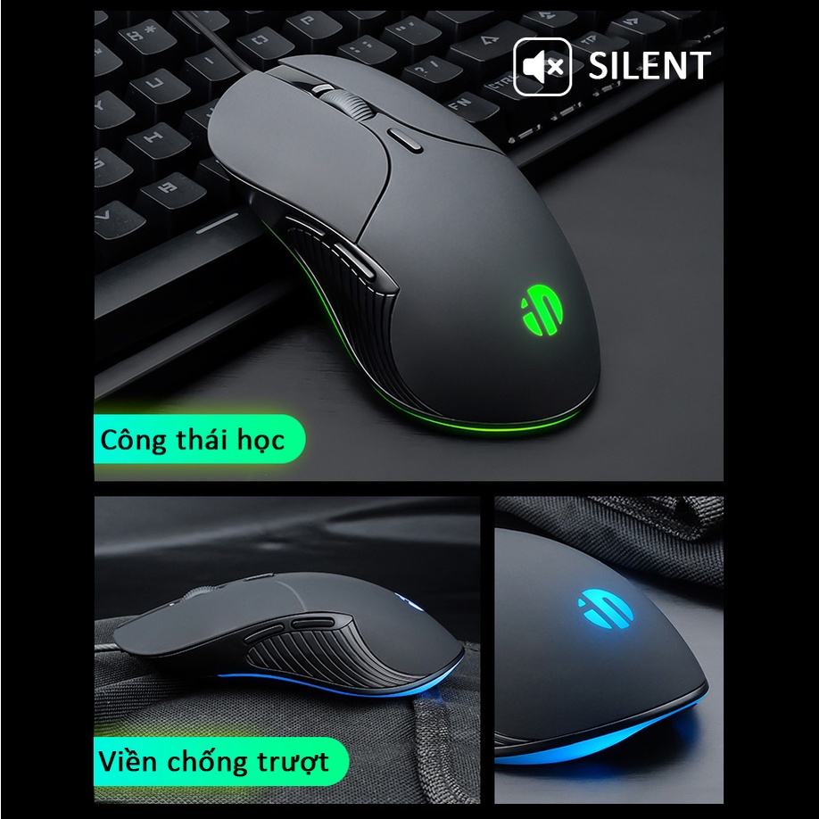 Chuột gaming máy tính Sidotech Inphic PB1 DPI 4800 tắt âm silent thiết kế cho chơi game và làm việc văn phòng