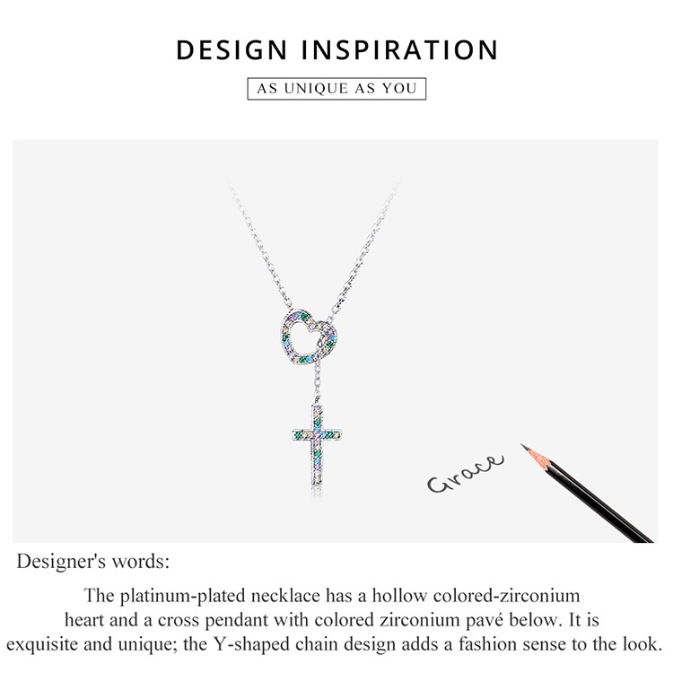 Vòng cổ bạc 925 BAMOER BSN244 dài 42.5cm mặt thánh giá thời trang cho nữ