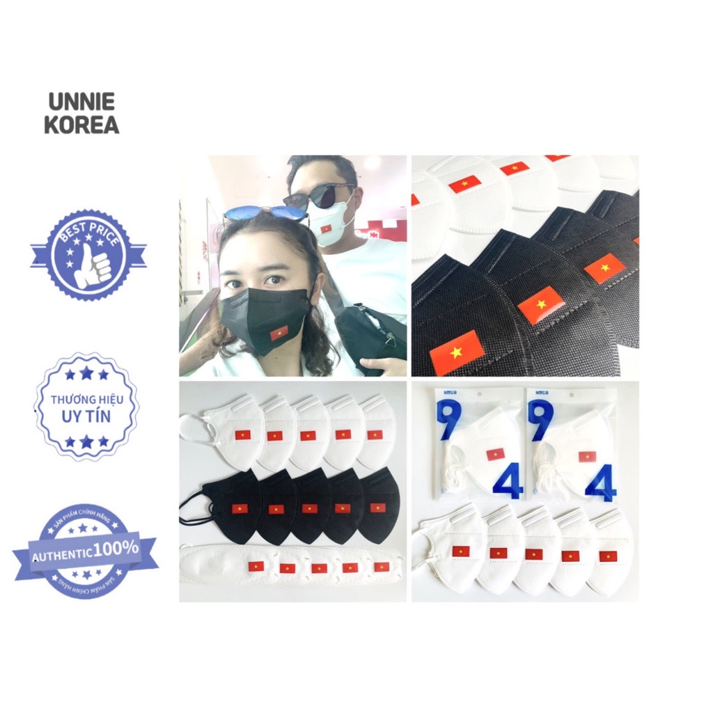 Set 1 túi 5 cái khẩu trang KF94 Hàn Quốc kháng khuẩn in hình cờ đỏ sao vàng Việt Nam