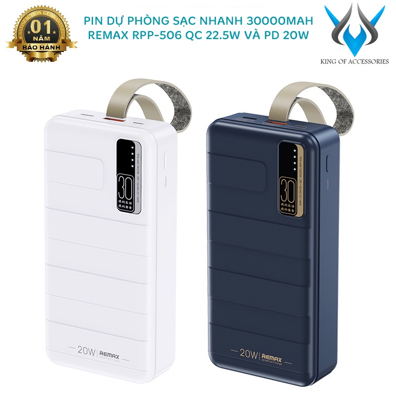 Pin dự phòng sạc nhanh Remax RPP-506 Noah Series 30000mAh an toàn đi máy bay - hỗ trợ QC 22.5W và PD 20W (MÀU NGẪU NHIÊN