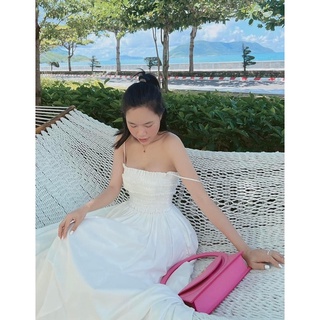 Đầm maxi 2 dây nhún chỉ nơ lưng