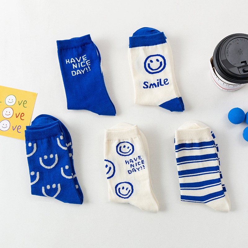 WAFNHA D191 Vớ Nữ Cổ Cao In Hình Mặt Cười Dễ Thương