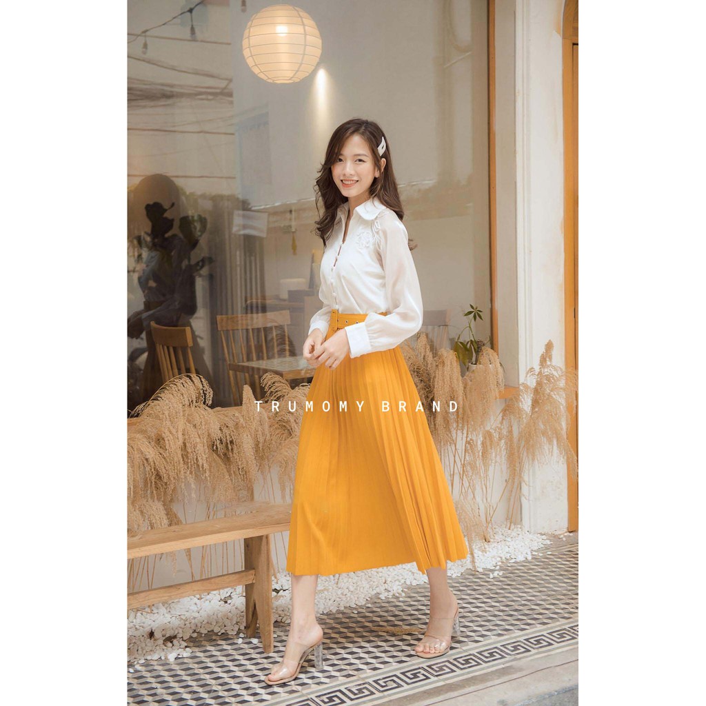 Chân váy xếp ly dài công sở  kèm đai Quảng Châu  không nhũ,  cạp chun, lưng cao - Trumomy | BigBuy360 - bigbuy360.vn