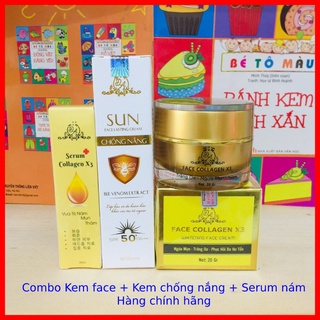 Combo kem face + serum căng bóng colagen x3 + chống nắng