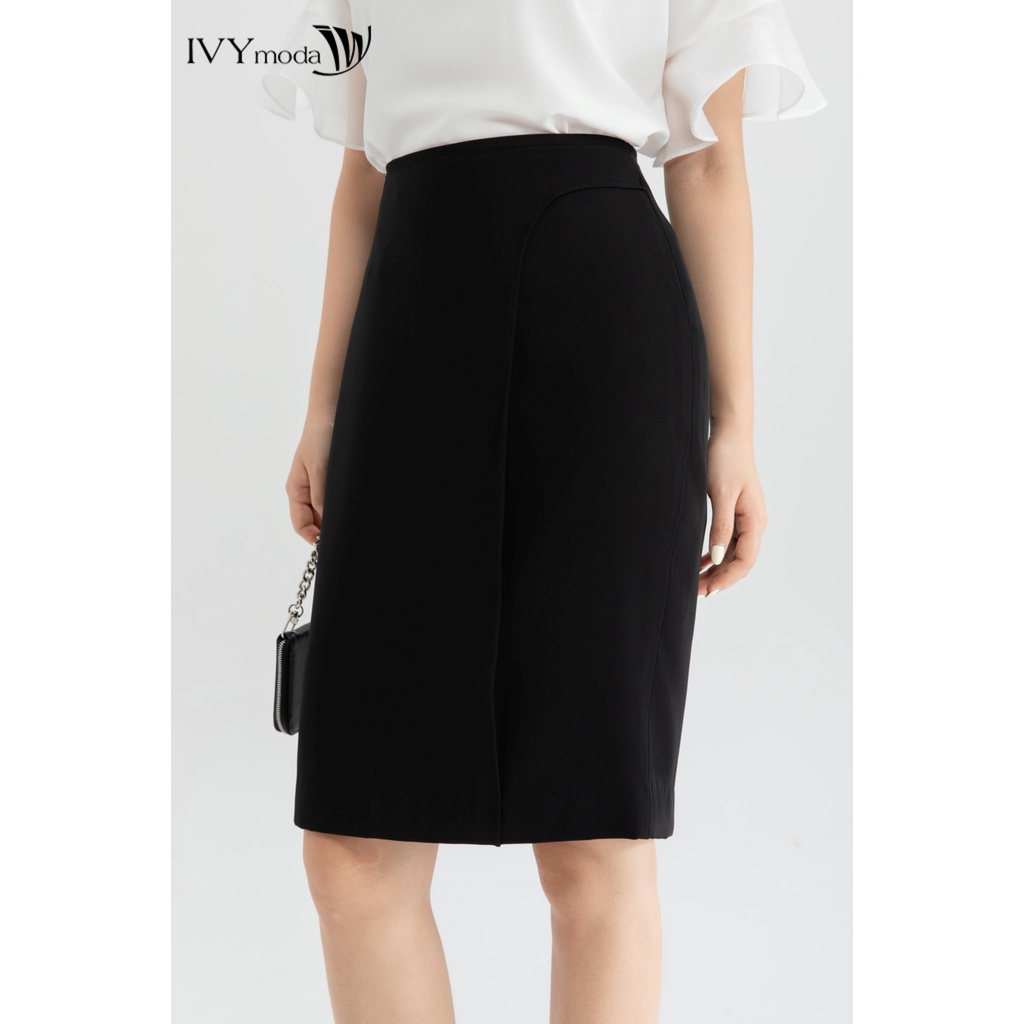 Chân váy bút chì ráp tà trước IVY moda MS 31M6560