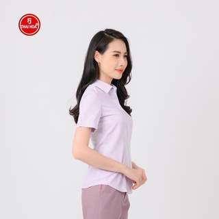 Áo sơ mi nữ Thái Hòa N640-11-01 ngắn tay công sở màu hồng kẻ tăm trẻ trung