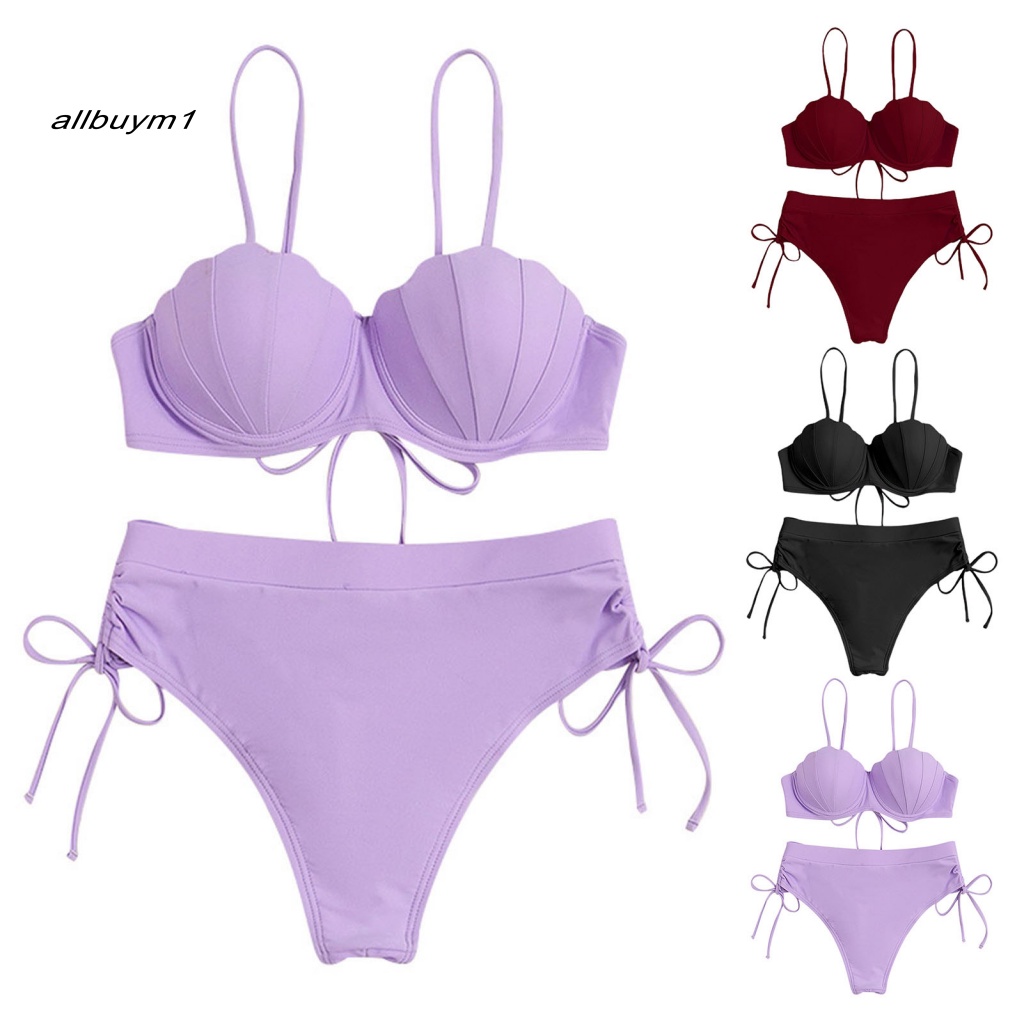 Bộ Đồ Bơi Bikini Hai Dây Lưng Cao Có Gọng Và Dây Rút Gợi Cảm Cho Nữ