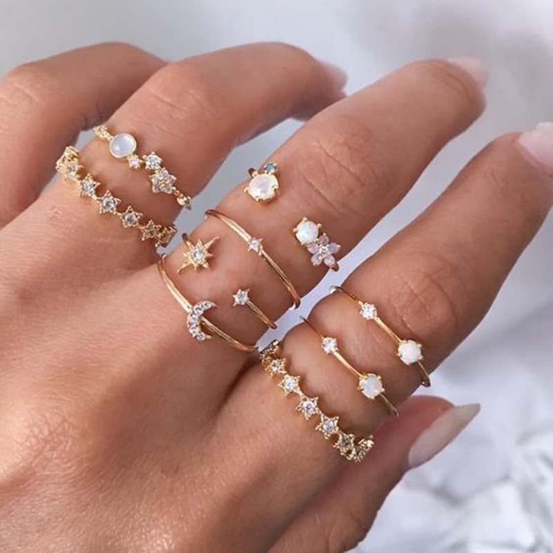 Set 1 Nhẫn Hợp Kim Hình Trăng Sao Đơn Giản Phong Cách Retro