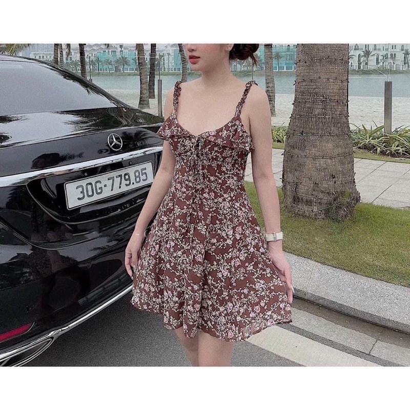 Đầm váy hoa CHIC DRESS thiết kế tiểu thư hai dây chất vải voan mềm có cup ngực nhẹ nhàng