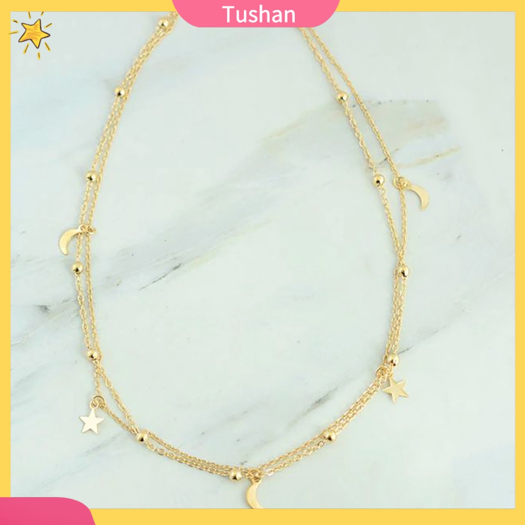 Dây Chuyền Hợp Kim Hai Lớp Hình Mặt Trăng Và Ngôi Sao Thời Trang Cho Nữ