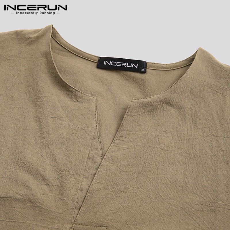 Áo vải lanh tay dài cổ chữ V cho nam