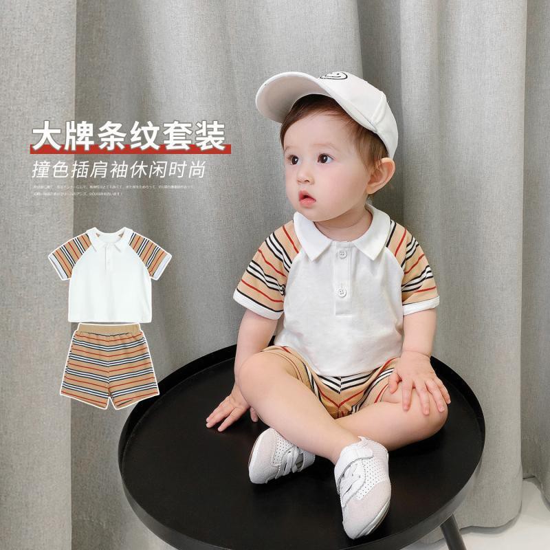 Set Áo Thun POLO Ngắn Tay Sọc Ngang + Quần Short Thời Trang Cho Bé Trai