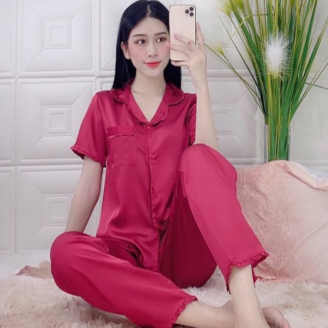 -Set Bộ Lụa Bèo Trơn Tay Ngắn Quần Dài-