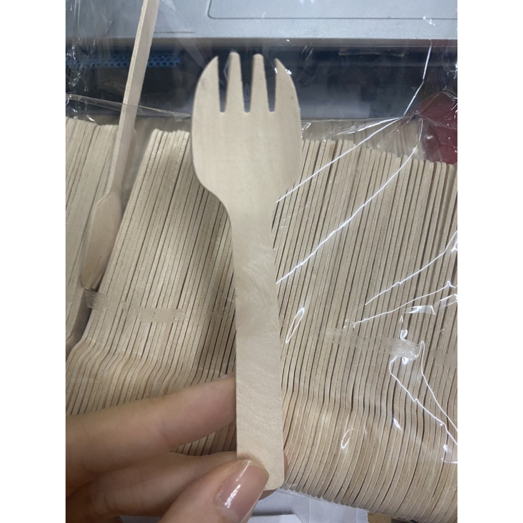 100 cái dĩa nĩa gỗ bé 10.5cm dùng 1 lần bảo vệ môi trường