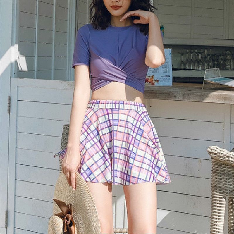 Bộ Đồ Bơi Hai Mảnh Họa Tiết Sọc Caro Phong Cách Quyến Rũ Cho Nữ