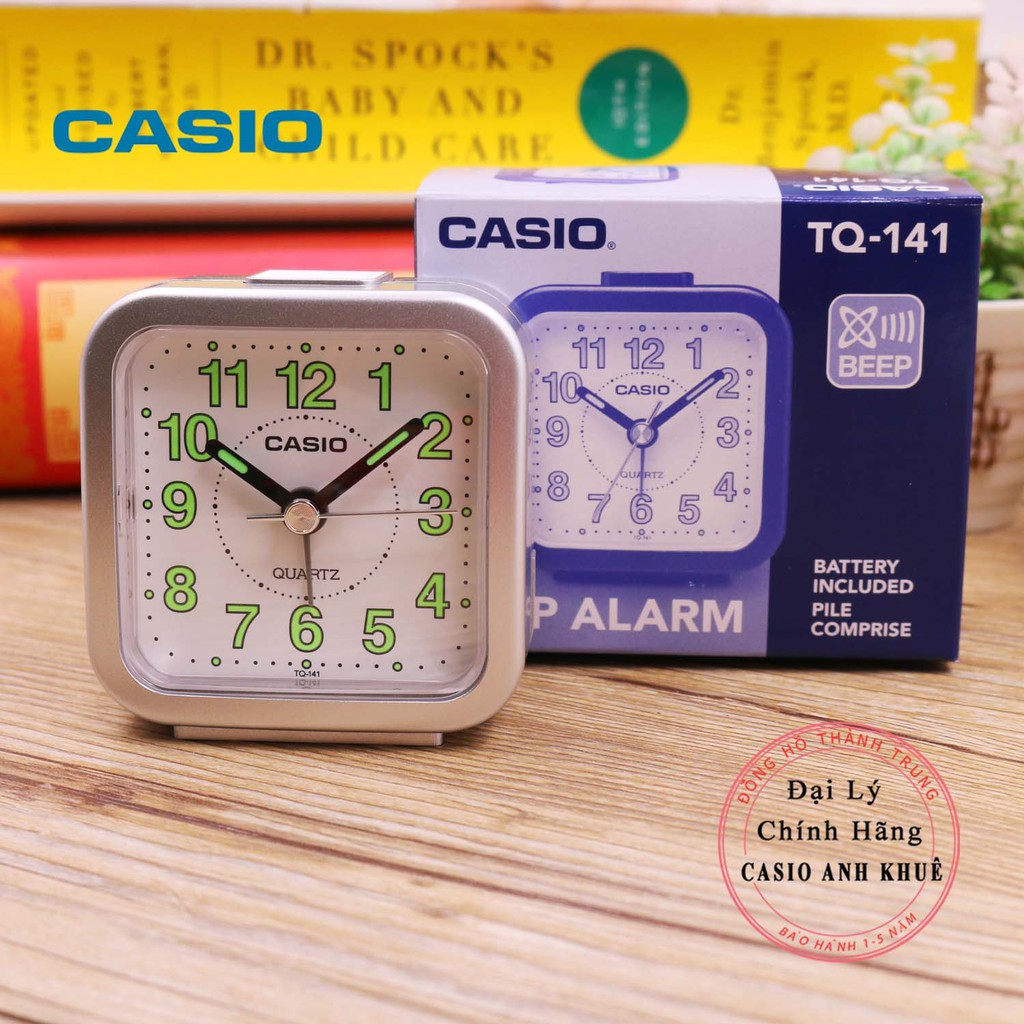 Đồng hồ để bàn Casio TQ-141-8DF có báo thức, dạ quang (6.7 x 6.4 x 3.4 cm)