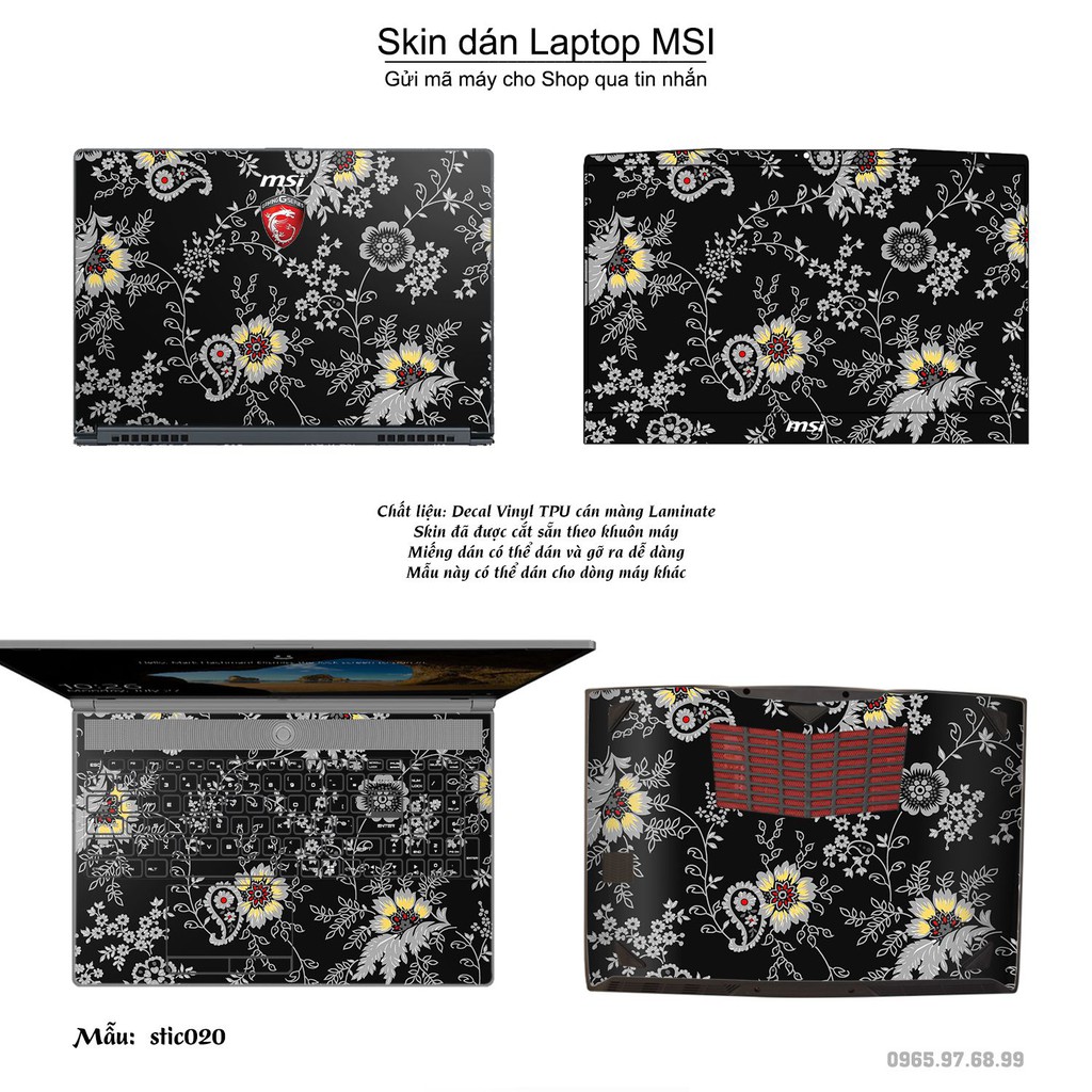 Skin dán Laptop MSI in hình Hoa văn sticker _nhiều mẫu 4 (inbox mã máy cho Shop)