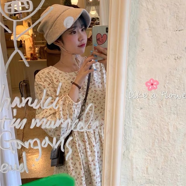 Váy Babydoll hoa nhí Vintage Hàn Quốc Kèm ảnh thật