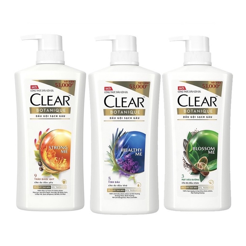 Dầu gội Clear 630g có 4 mầu như hình