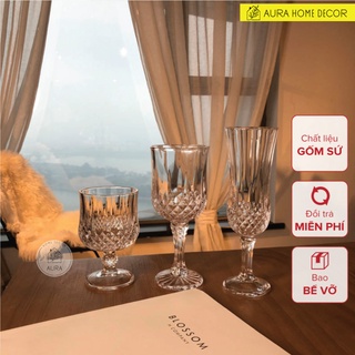 Cocktail Flute Glass - Ly Thuỷ Tinh Khứa Cạnh - Ly thủy tinh chân cao - Thủy tinh chịu nhiệt, dày dặn