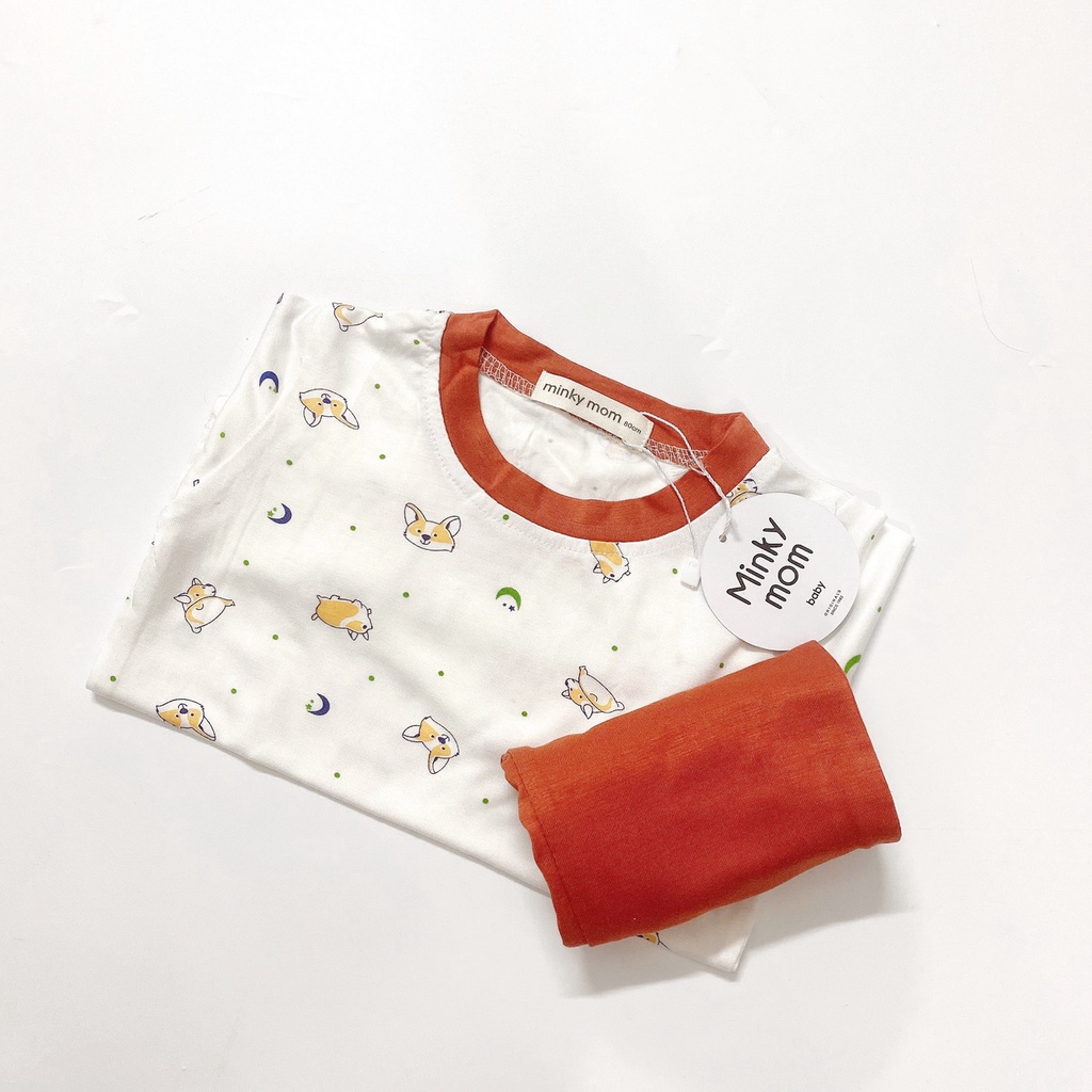 [SALE] Bộ Dài Tay Cho Bé Trai, Bé Gái Minky Mom Vải Thun Lạnh Cún Con Phối Viền, Đồ Bộ Cho Bé Mặc Nhà Thu Đông MKMTD2140