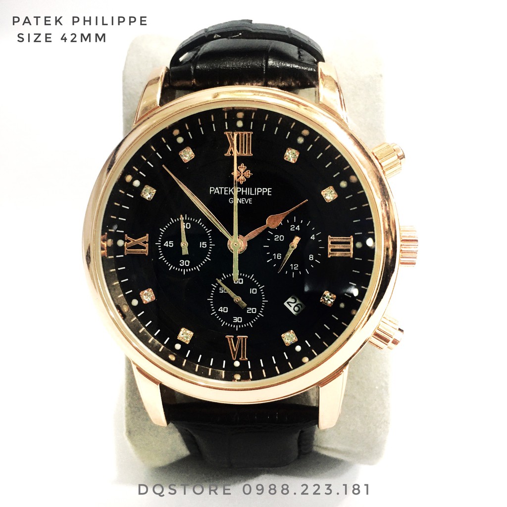 Đồng hồ nam dòng Chronograph, Patek-Philip, mặt kính saphire đổi màu, dây da cao cấp, chống nước rất tốt