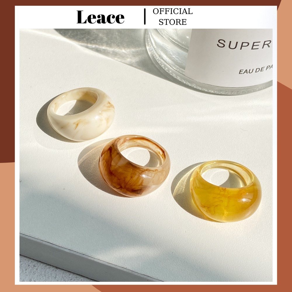Nhẫn vân đá loang nhiều màu phong cách cổ điển Leace.accessories