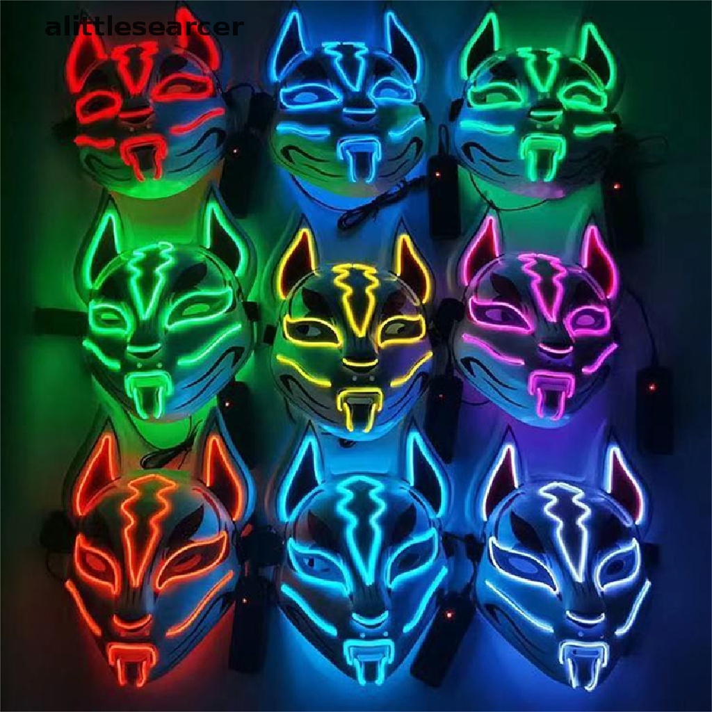 ER Anime Decor Japanese Fox Mask Neon Led Light Cosplay Mask Halloween Party Rave Led Mask Dance DJ Payday Costume Props n