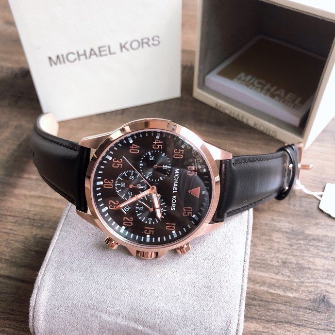 Đồng hồ nam michael kors mk8535 gage , dây da màu đen vỏ vàng hồng
