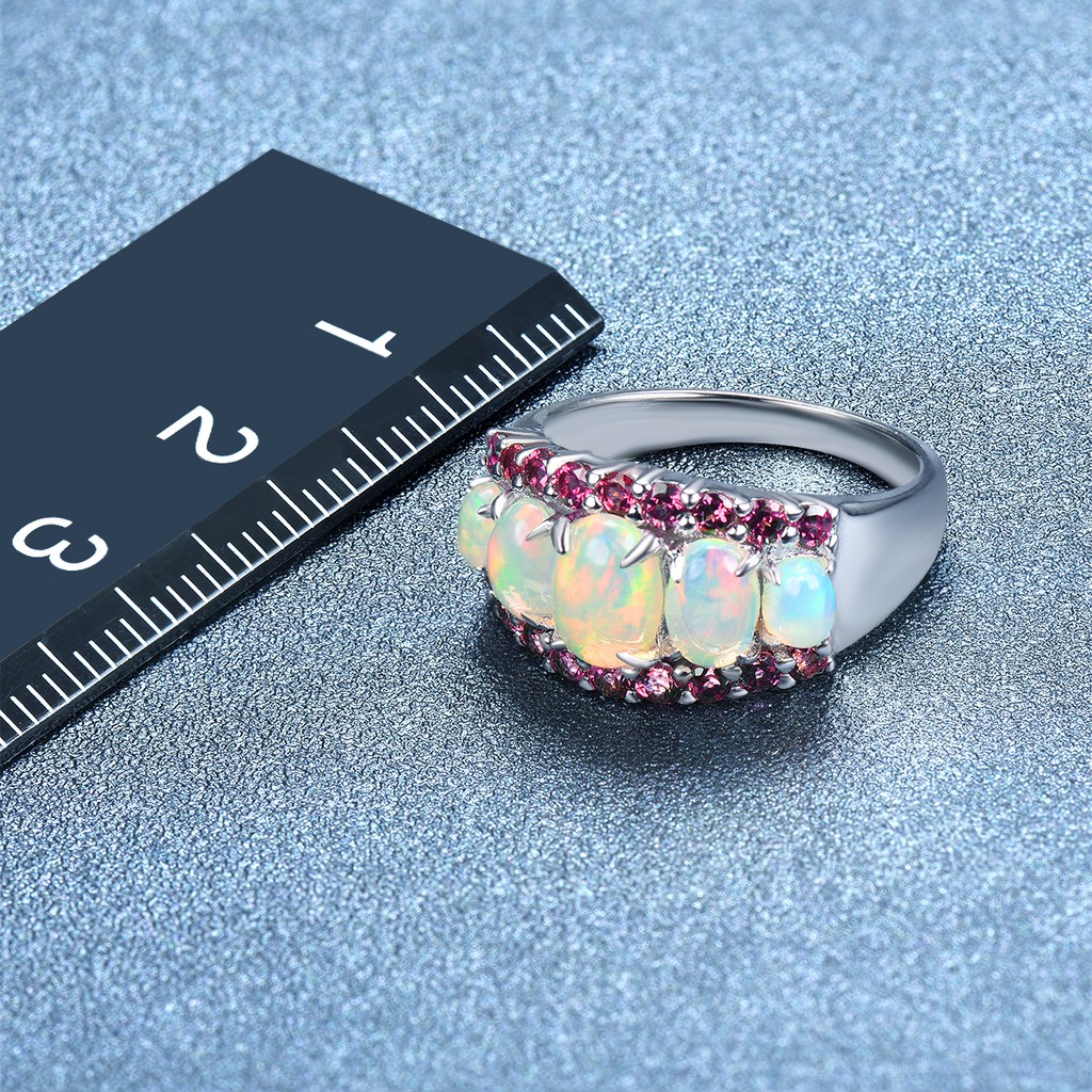 Nhẫn Đính Hôn Bạc 925 Đính Đá Opal Và Rhodolite Thời Trang Cho Nữ
