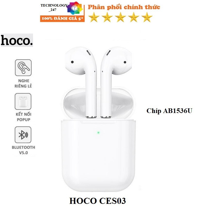 Tai nghe Bluetooth không dây TWS Hoco CES3 / EW02 Original series V5.0 (Trắng) - Hãng phân phối chín