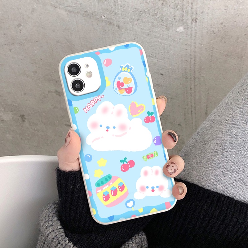 Ốp iphone - Ốp lưng iphone cạnh vuông viền camera Thỏ tai hồng dành cho ip 6 đến 14promax - ng004