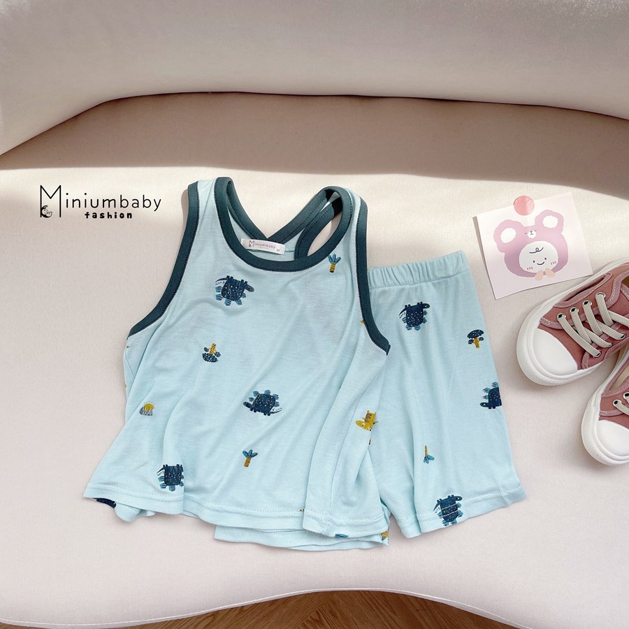 Bộ quần áo ba lỗ thiết kế 2 dây hè unisex cho bé gái, bé trai 100% cotton mát mẻ thông thoáng, miniumbabyfashionSB1241