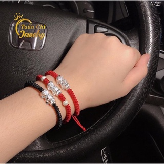 Vòng tay chỉ đỏ 💥freeship💥 lắc tay tỳ hưu bạc, kết hợp tết dây chỉ đỏ may mắn