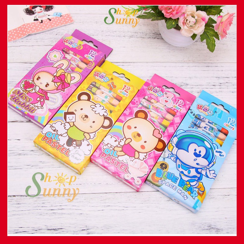 Bút sáp dầu oil Pastel chuẩn màu tươi sáng- bút màu học sinh tập tô cho bé 12 màu an toàn- Sunny Shop
