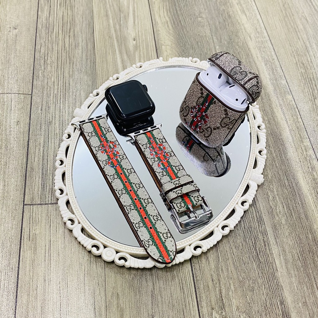 Combo dây applewatch và bao da airpods 1/2 hình con rắn