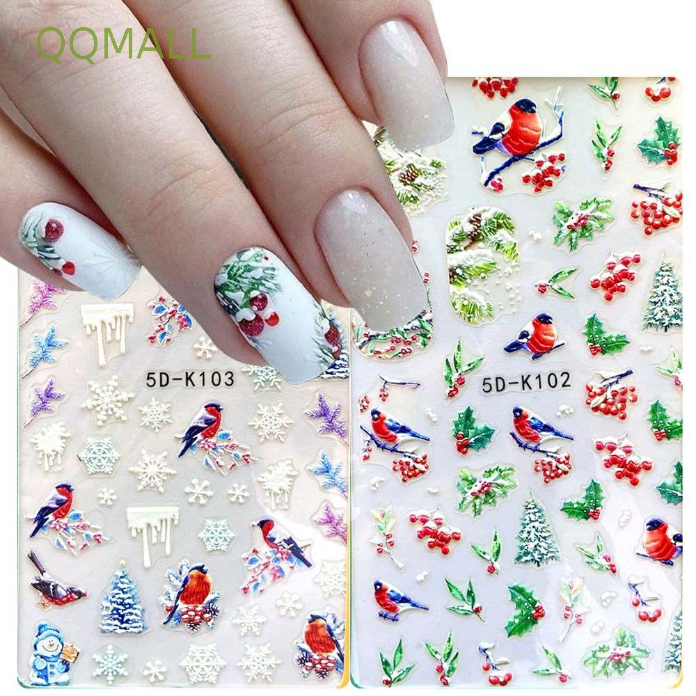 Nhãn Dán Trang Trí Móng Tay Nghệ Thuật Dập Nổi Họa Tiết Bông Tuyết Hoạt Hình Mùa Đông 5D DIY