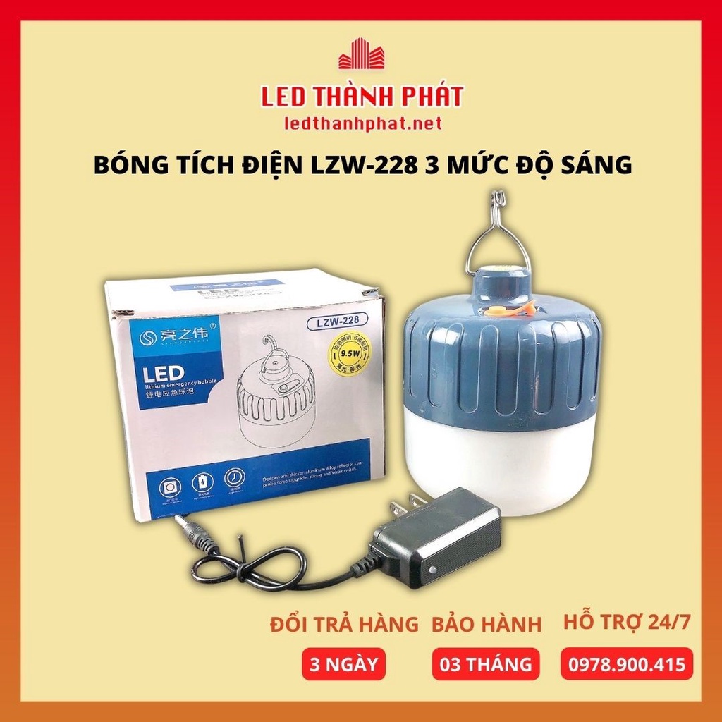 Bóng tích điện LZW-228 3 mức độ sáng kèm sạc, chống nước bảo hành 3 tháng