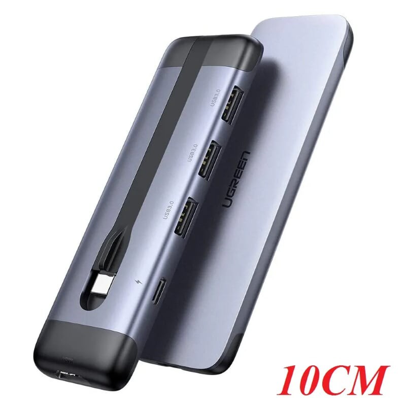 Ugreen 70408 10CM màu xám USB type C 5 trong 1 hub 3 x USB 3.0 + sạc PD 100W + HDMI CM285