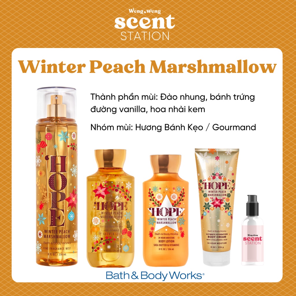 Bộ Sản Phẩm Chăm Sóc Cơ Thể Toàn Diện BBW mùi Winter Peach Marshmallow