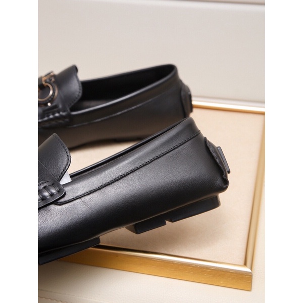 Giày lười da thật nhập khẩu thương hiệu Salvatore Ferragamo cao cấp màu đen trơn lịch lãm cho nam