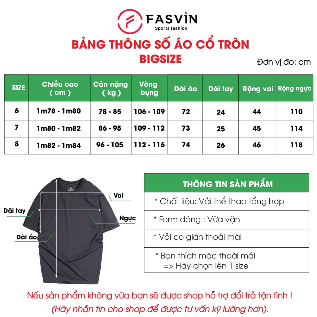 Áo thun nam BIG SIZE Fasvin TS20150.HN vải cotton mềm mại co giãn thoải mái