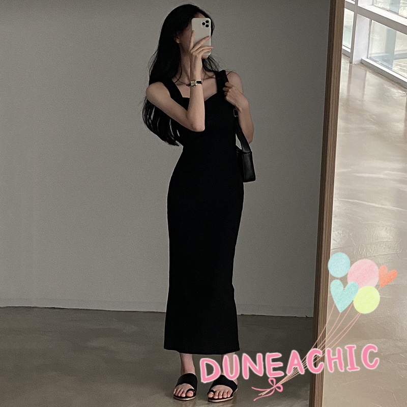 DUNEA Đầm Cổ Vuông Màu Trơn Thời Trang Dành Cho Nữ