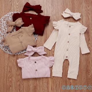 Bộ áo liền quần cotton dài tay cho bé gái