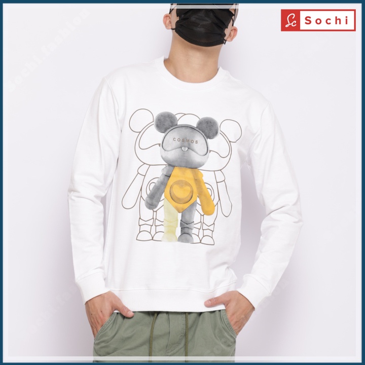 Áo sweater nam cổ tròn, áo thu đông nỉ mềm mịn ôm người in COSMOS mã S.W606